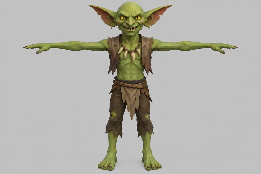 A goblin concept drawing in a T-pose, front view