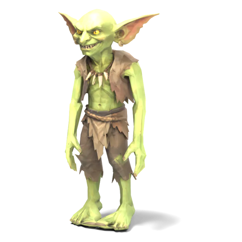 The goblin as a low-poly 3D model, standing at ease